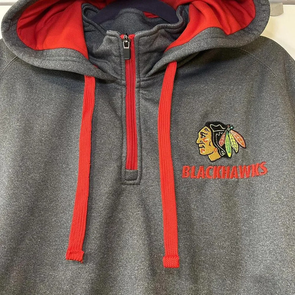 Chicago Blackhawks Sweatshirt Mens Large Gray 1/4 Zip Fleece Sweater Hockey NHL - Picture 3 of 8